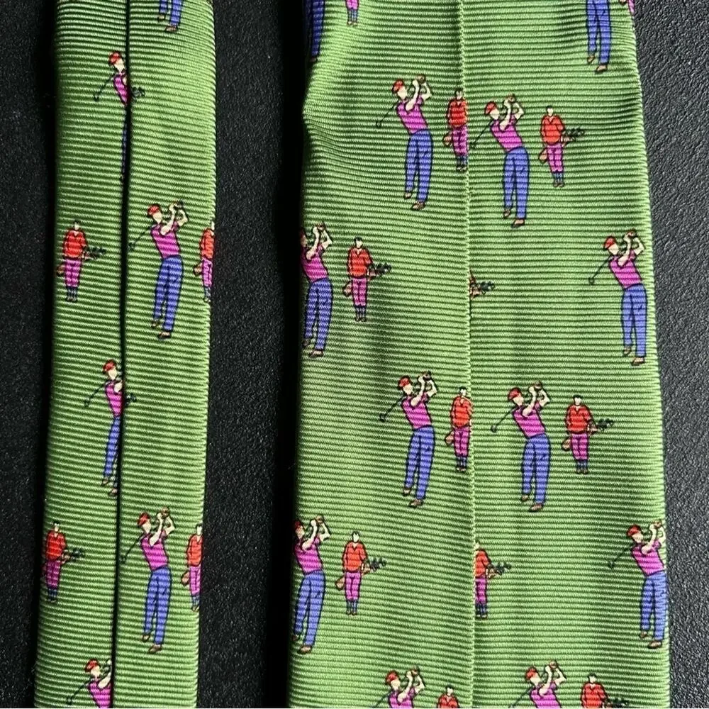 Polo by Ralph Lauren 100% Silk Handmade Tie, Green with Golfers